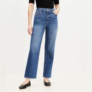 Loft The Straight High Rise Jean Blue 32/14 Petite Minimalist Casual